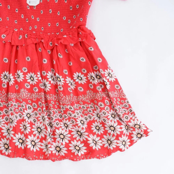 Loveriche Red Floral Smocked  Bodice Fit Flare Summer Sun Mini Dress M - Picture 6 of 13